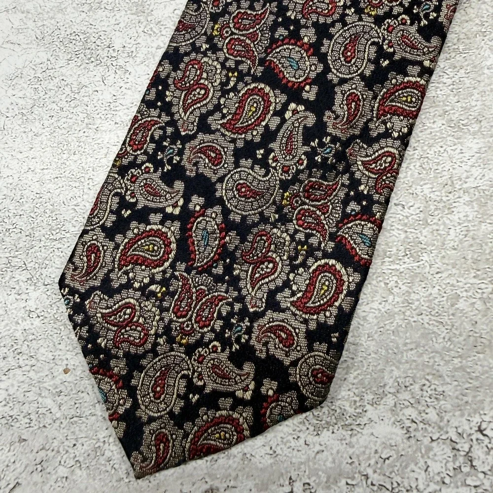 Polo By Ralph Lauren 100% Silk Tie Mens One Size Black‎ Paisley Made In USA